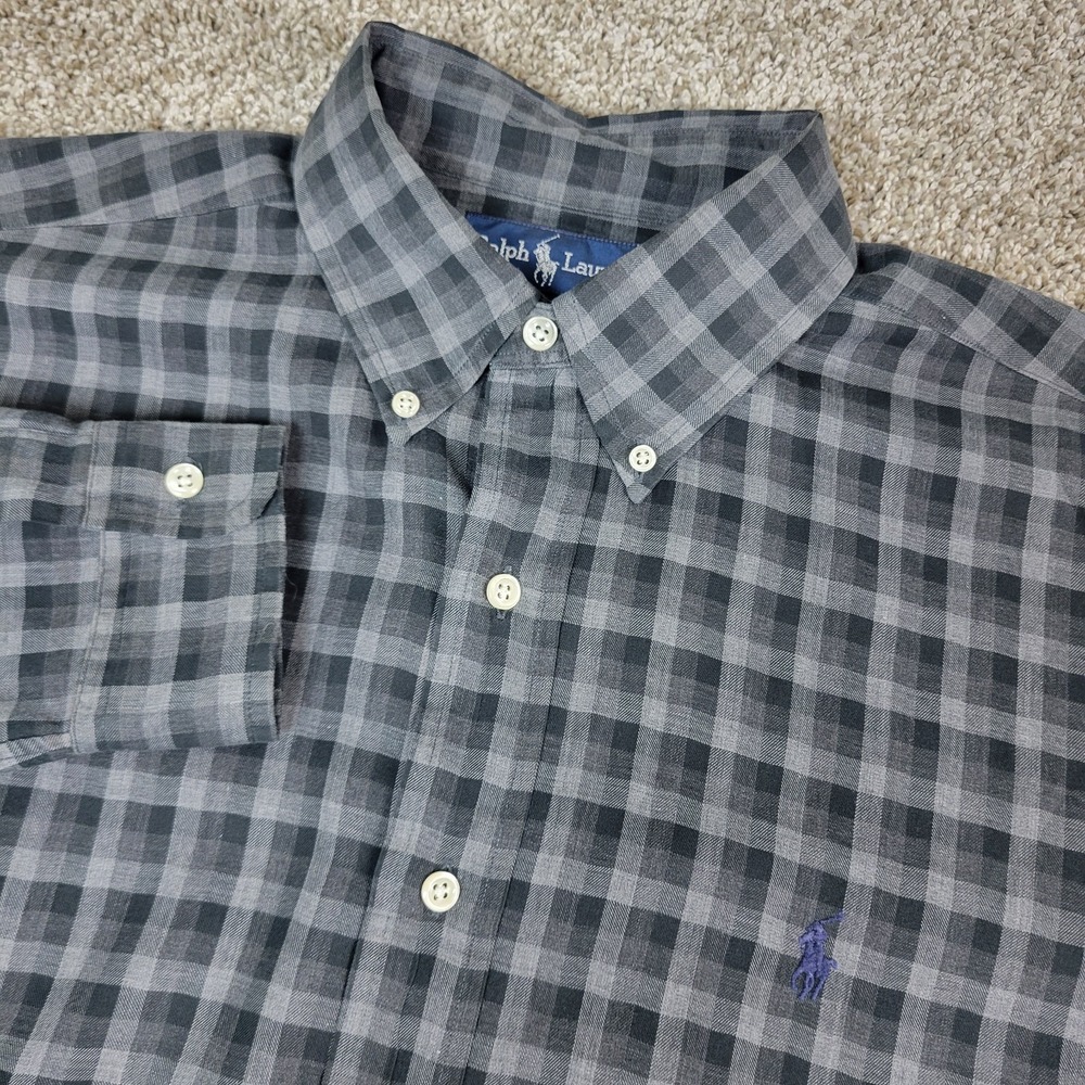 Ralph Lauren Blake Mens Medium Black Gray‎ Check Button Down Long Sleeve
